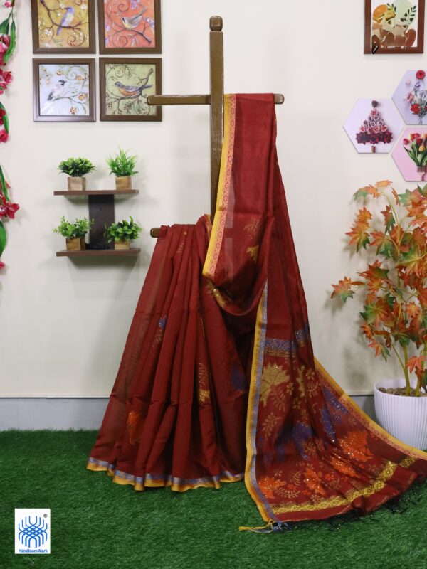Maroon Katan Silk Jamdani Saree with Blouse Piece