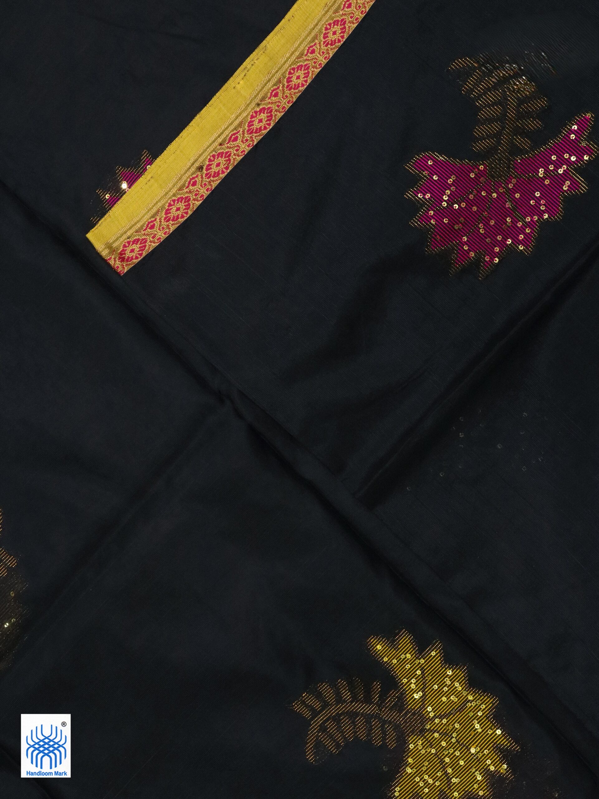 Black Katan Silk Jamdani Saree with Blouse Piece - Image 5