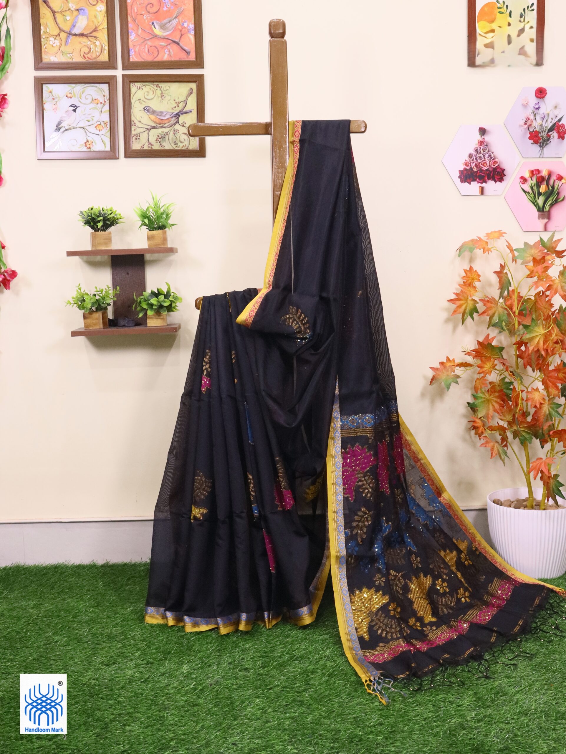 Black Katan Silk Jamdani Saree with Blouse Piece
