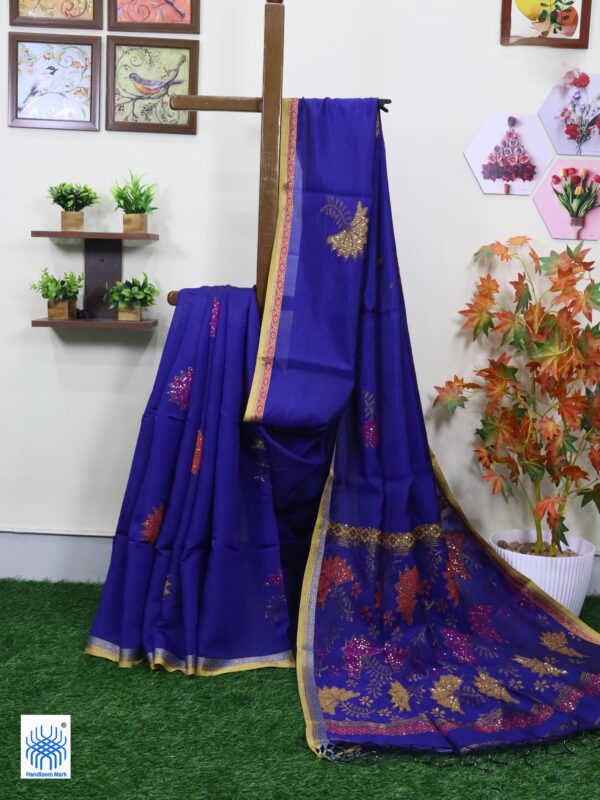 Blue Katan Silk Jamdani Saree with Blouse Piece