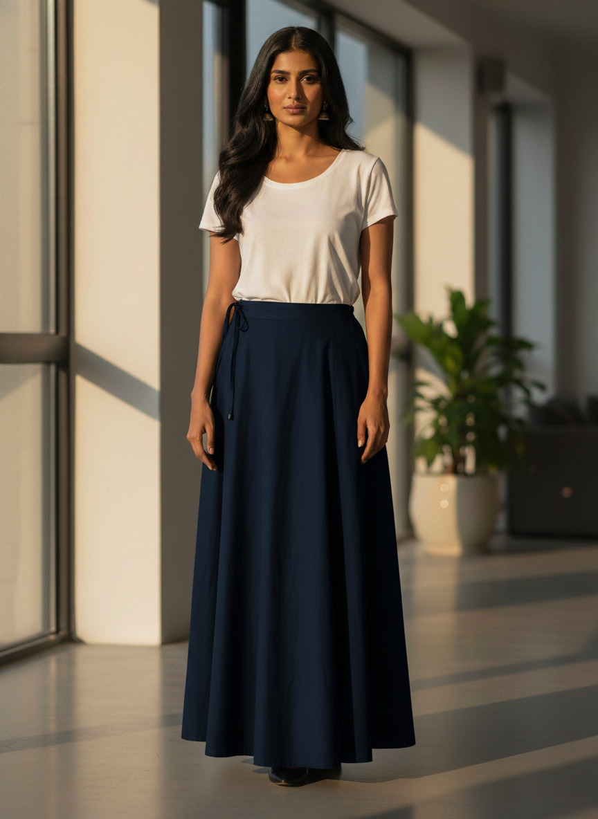 Dark Blue Cotton Adjustable Petticoat for Saree