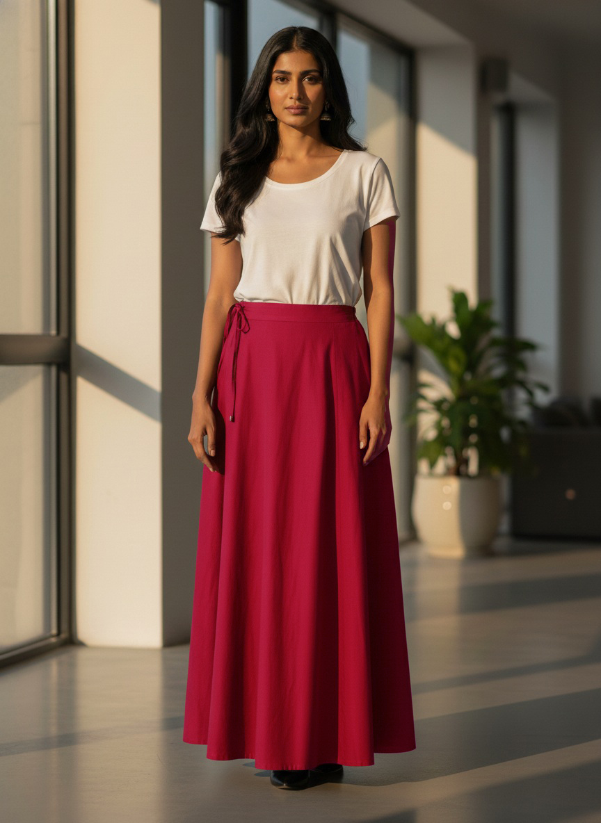 Vivid Burgundy Cotton Adjustable Petticoat for Saree