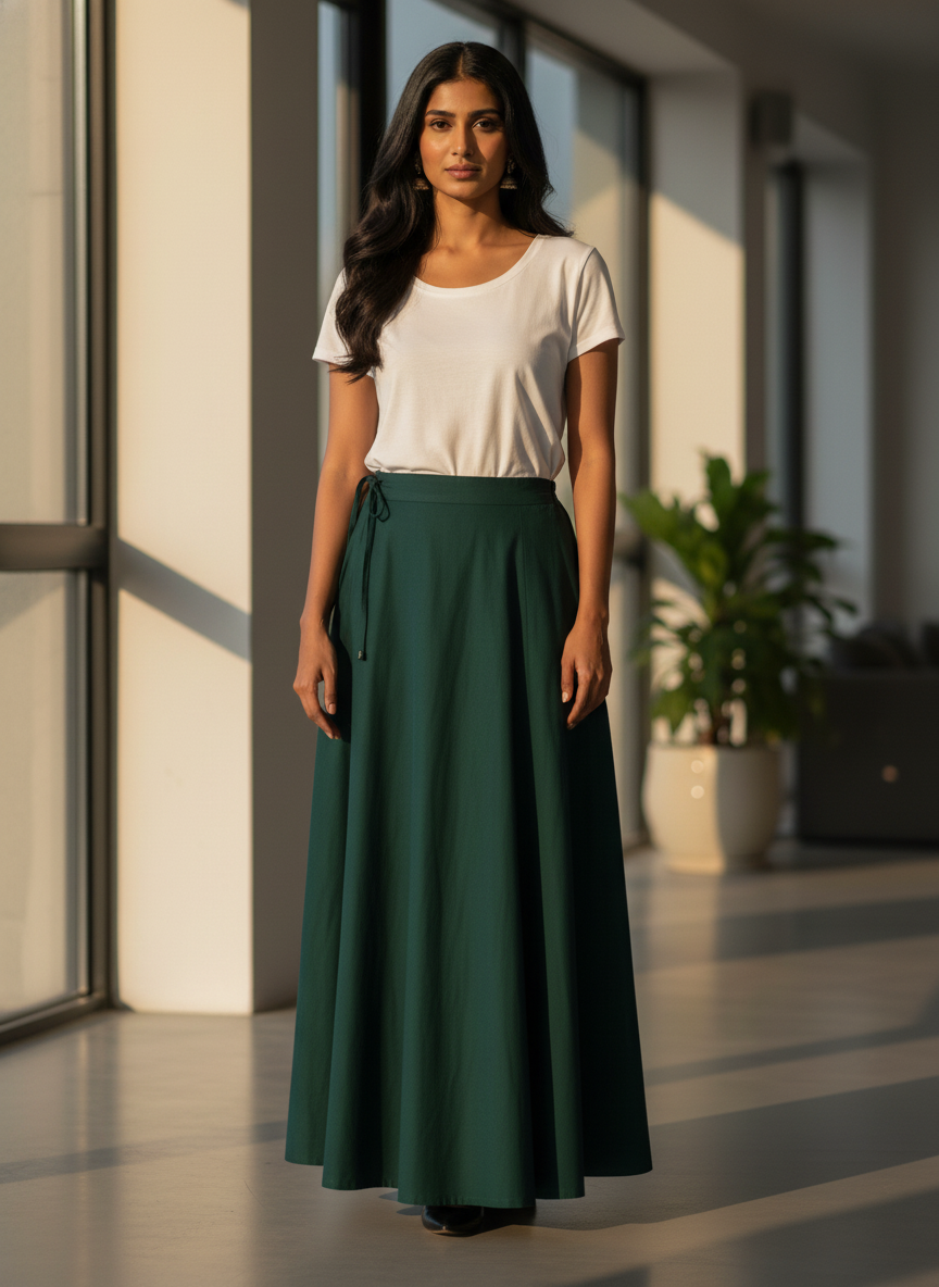 Bottle Green Cotton Adjustable Petticoat for Saree