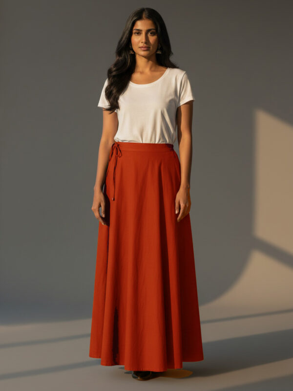 Rust Cotton Adjustable Petticoat for Saree