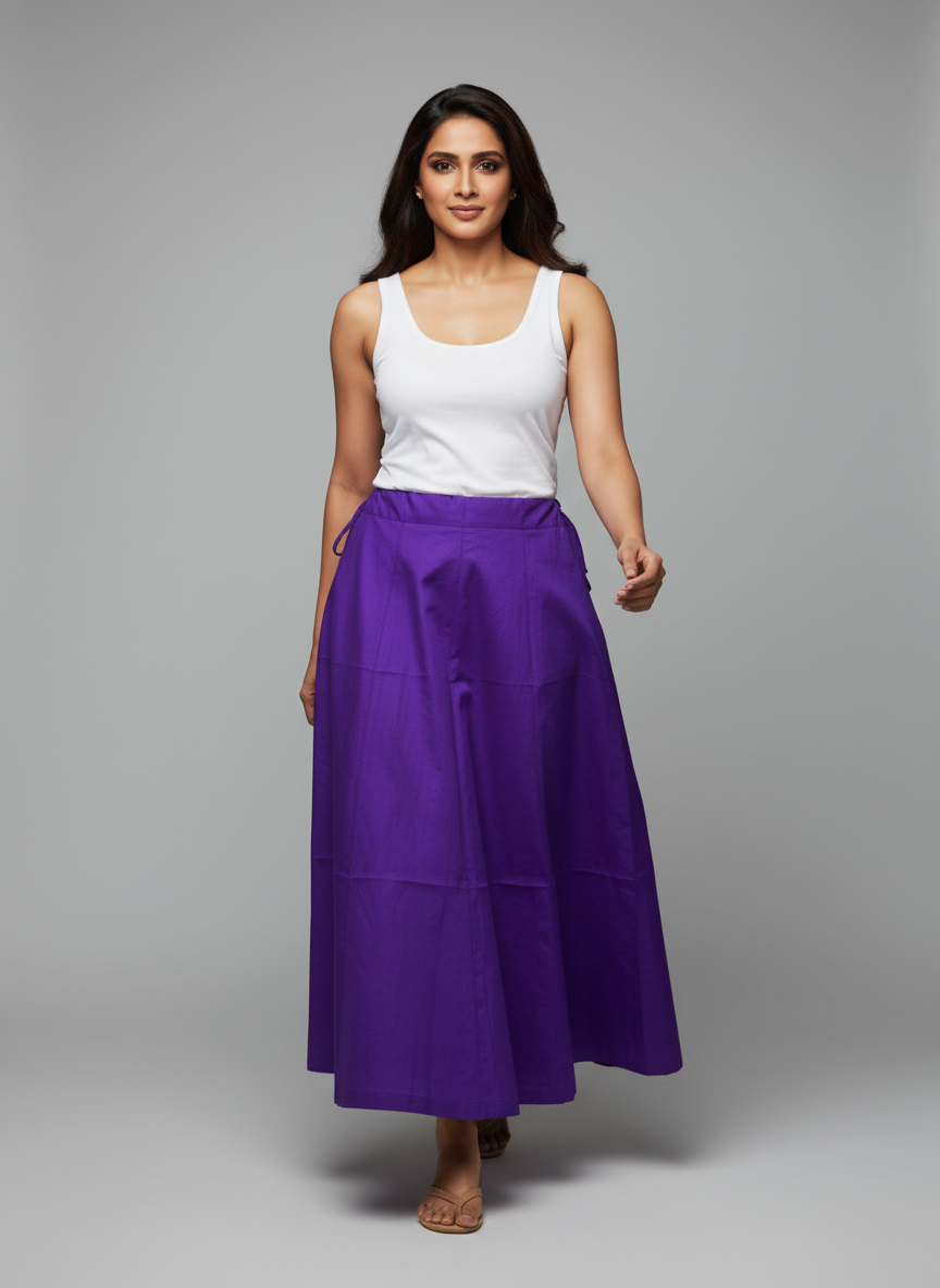 Purple Cotton Adjustable Petticoat for Saree