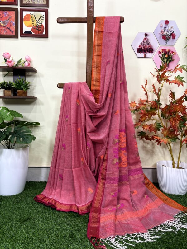 Dusty Rose Handloom Premium Cotton Jamdani Saree