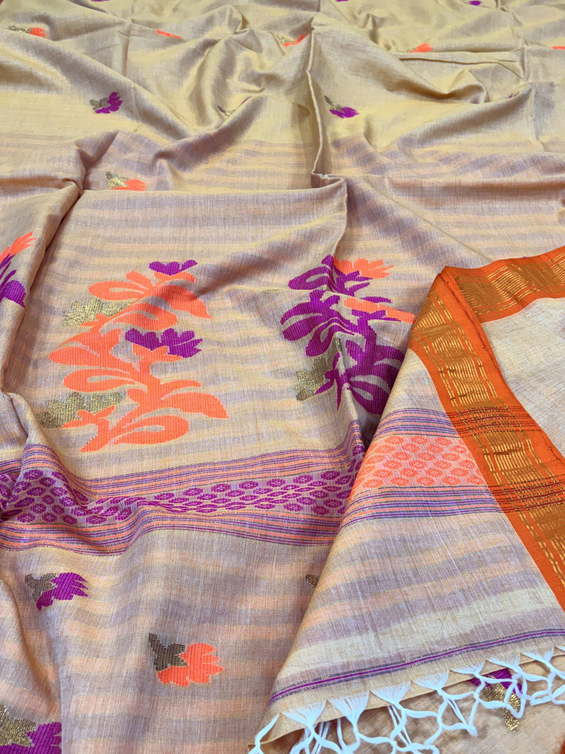 Pinkish Tan Handloom Premium Cotton Jamdani Saree - Image 6