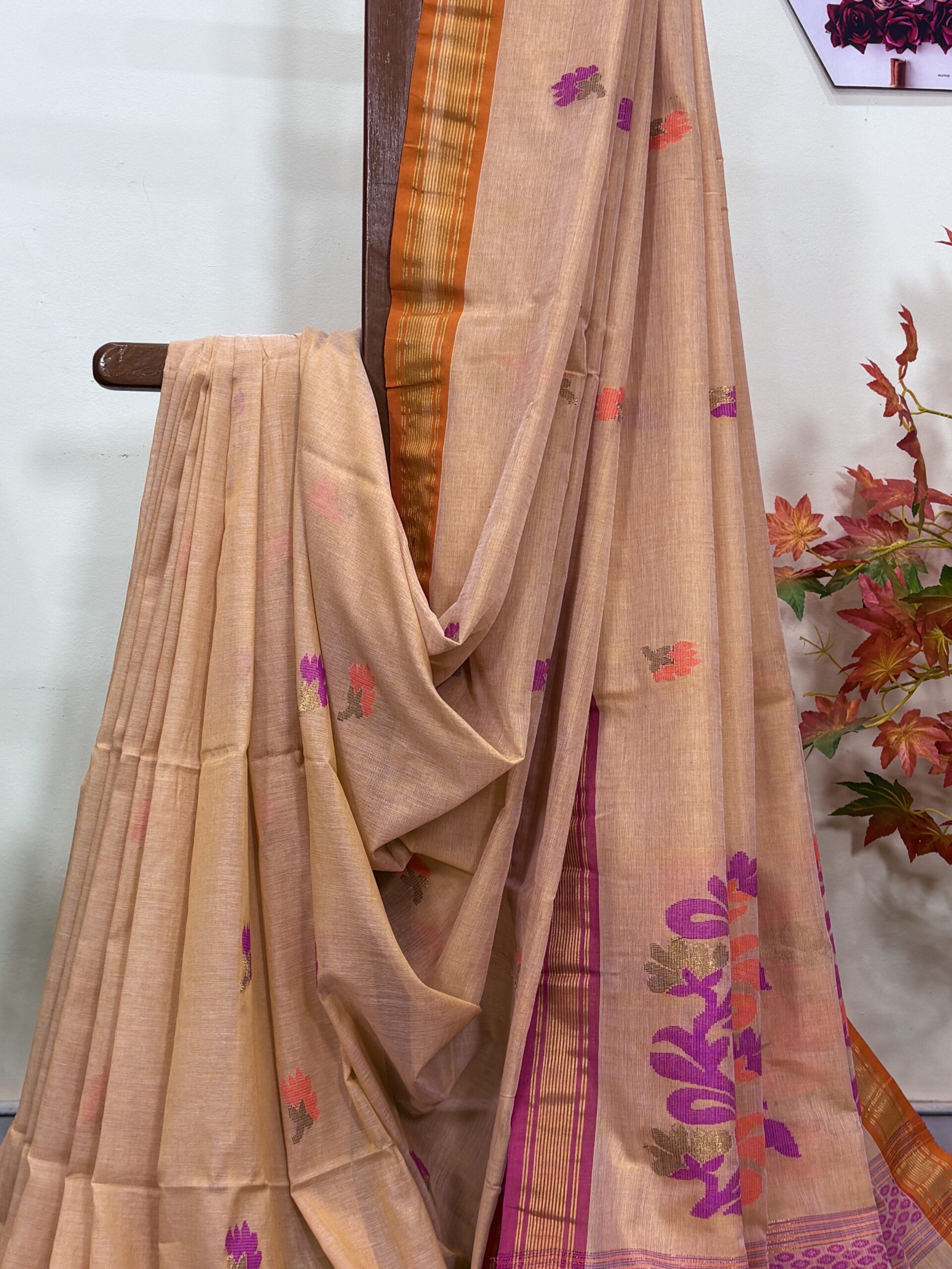 Pinkish Tan Handloom Premium Cotton Jamdani Saree - Image 7