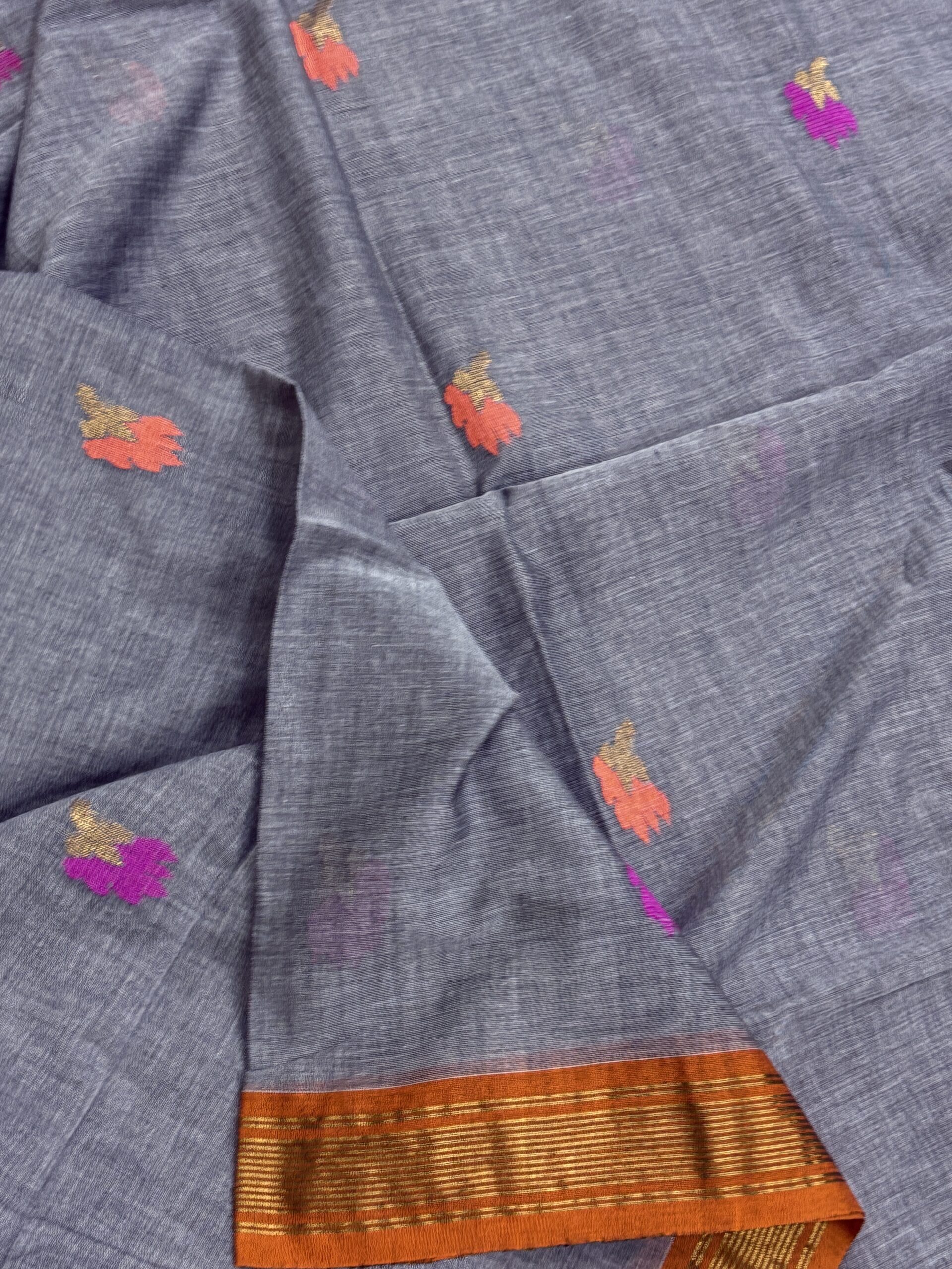 Slate Grey Handloom Premium Cotton Jamdani Saree - Image 4
