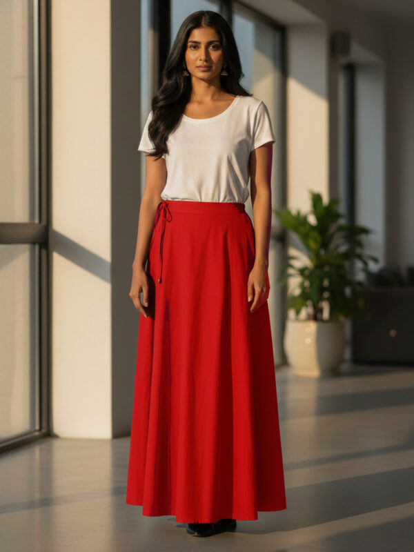 Red Cotton Adjustable Petticoat for Saree