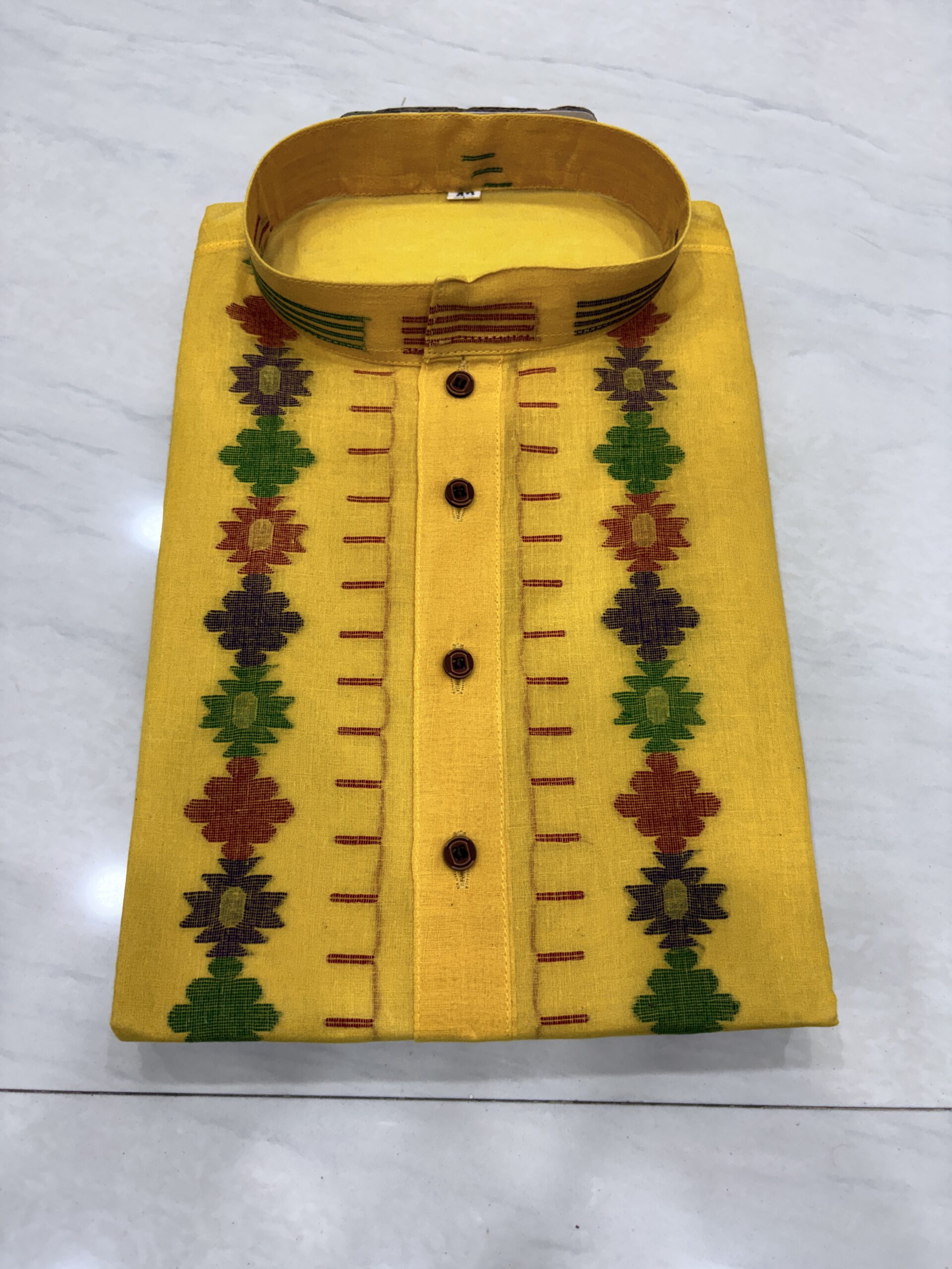 Yellow Handloom Premuium Cotton Jamdani Panjabi for Men - Image 2