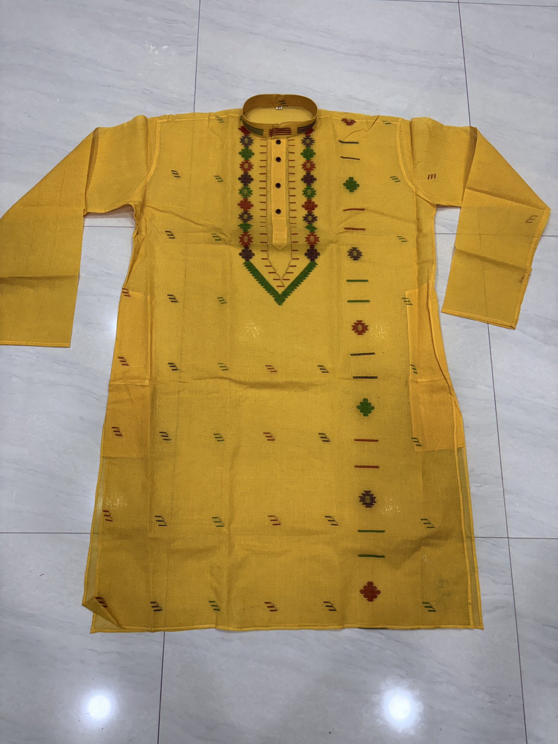 Yellow Handloom Premuium Cotton Jamdani Panjabi for Men - Image 3