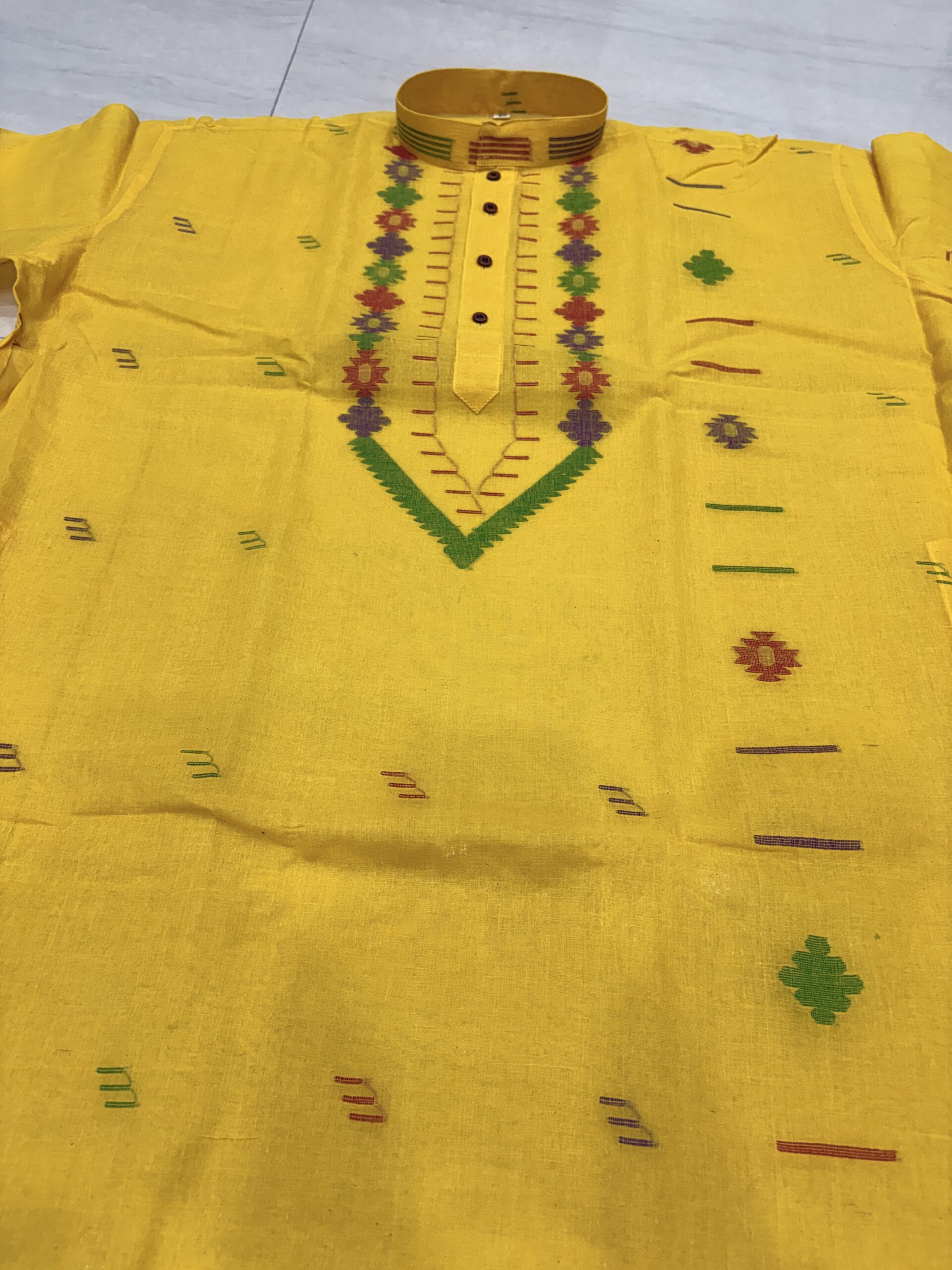 Yellow Handloom Premuium Cotton Jamdani Panjabi for Men - Image 4