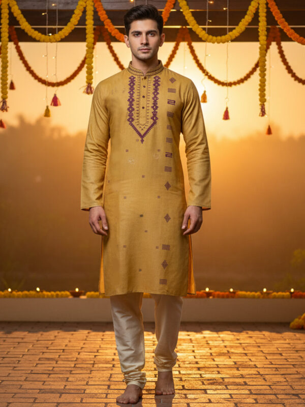 Dark Sand Handloom Premuium Cotton Jamdani Panjabi for Men