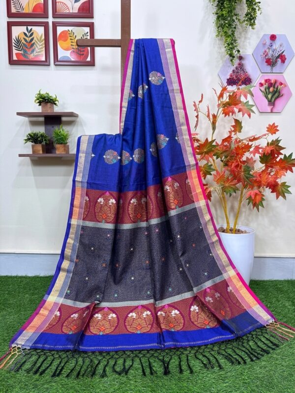 Navy Blue Yellow Bengal Handloom Katan Silk Kanjivaram Saree