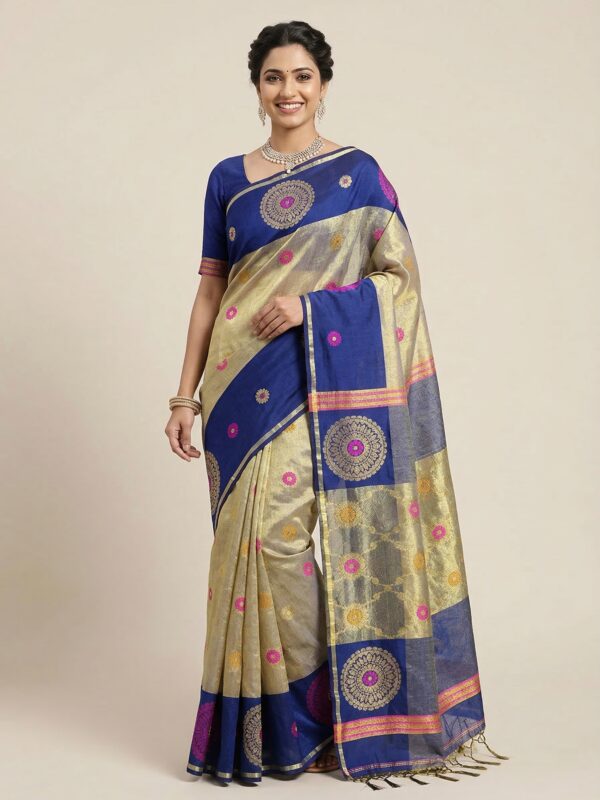 Blue Handloom Soft Premium Cotton Silk Party Wear Tissue Jamdani Saree with Designer Blouse Piece
