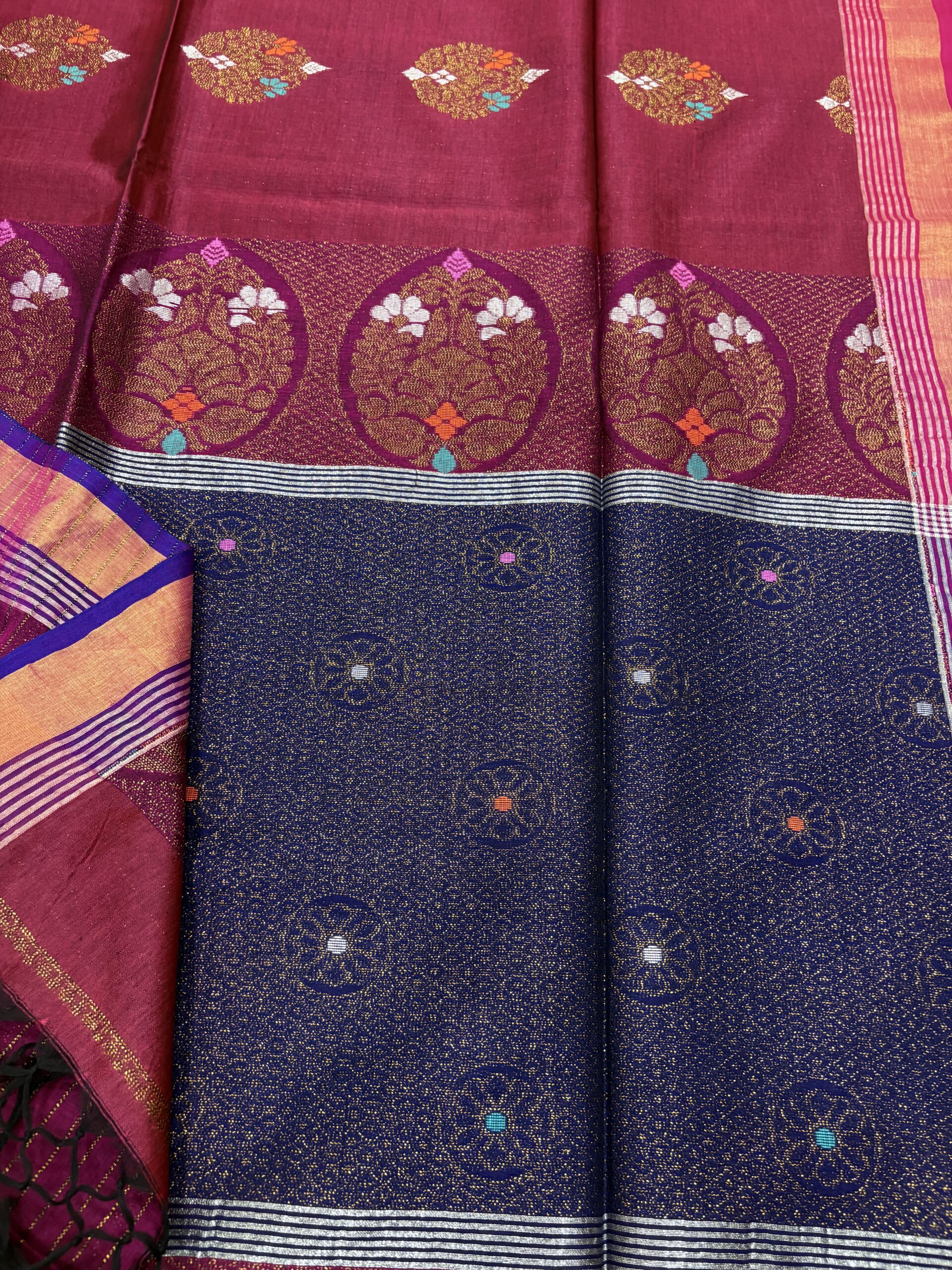 Maroon Bengal Handloom Katan Silk Kanjivaram Saree - Image 4