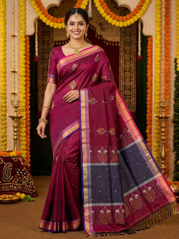 Maroon Bengal Handloom Katan Silk Kanjivaram Saree