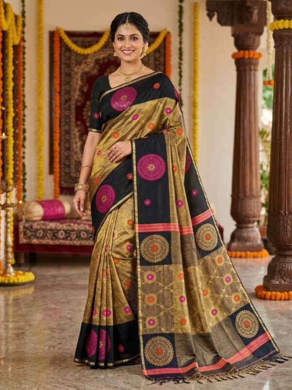Black Handloom Soft Premium Cotton Silk Party Wear Tissue Jamdani Saree with Designer Blouse Piece