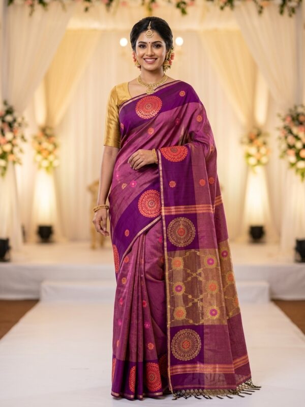 Wine Handloom Soft Premium Cotton Silk Party Wear Tissue Jamdani Saree with Designer Blouse Piece