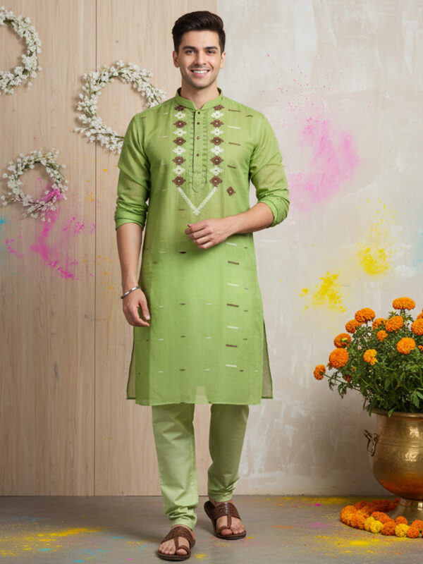 Light Green Handloom Premuium Cotton Jamdani Panjabi for Men