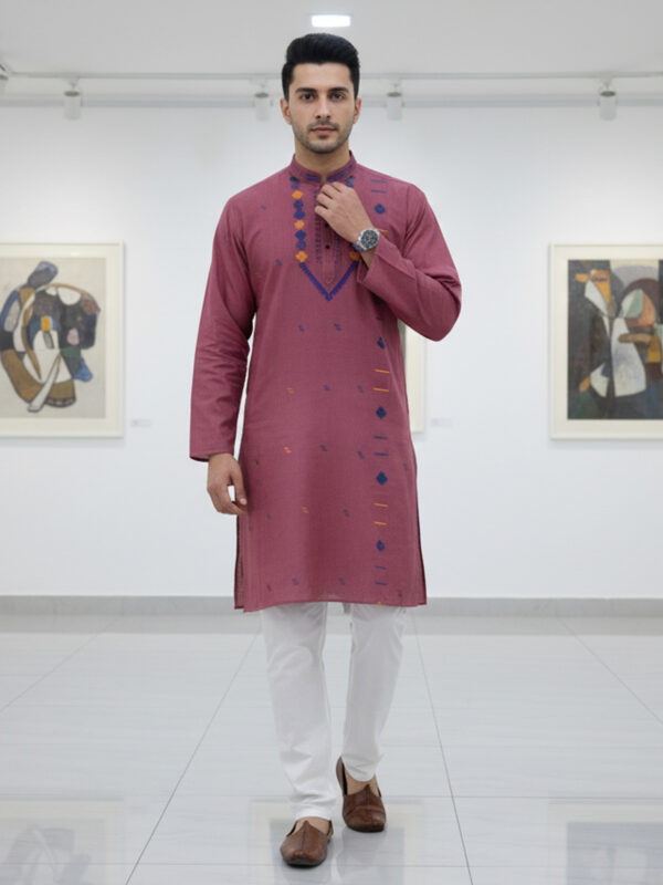 Old Pink Handloom Premuium Cotton Jamdani Panjabi for Men
