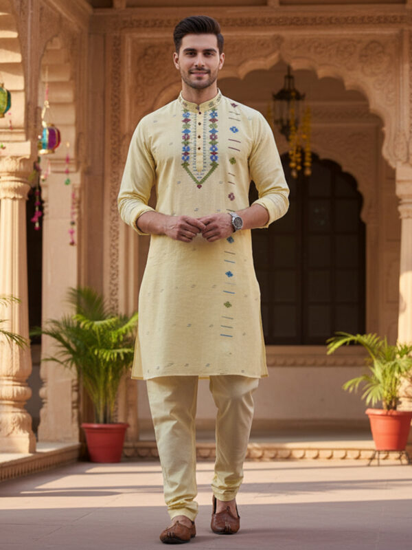Cream Handloom Premuium Cotton Jamdani Panjabi for Men