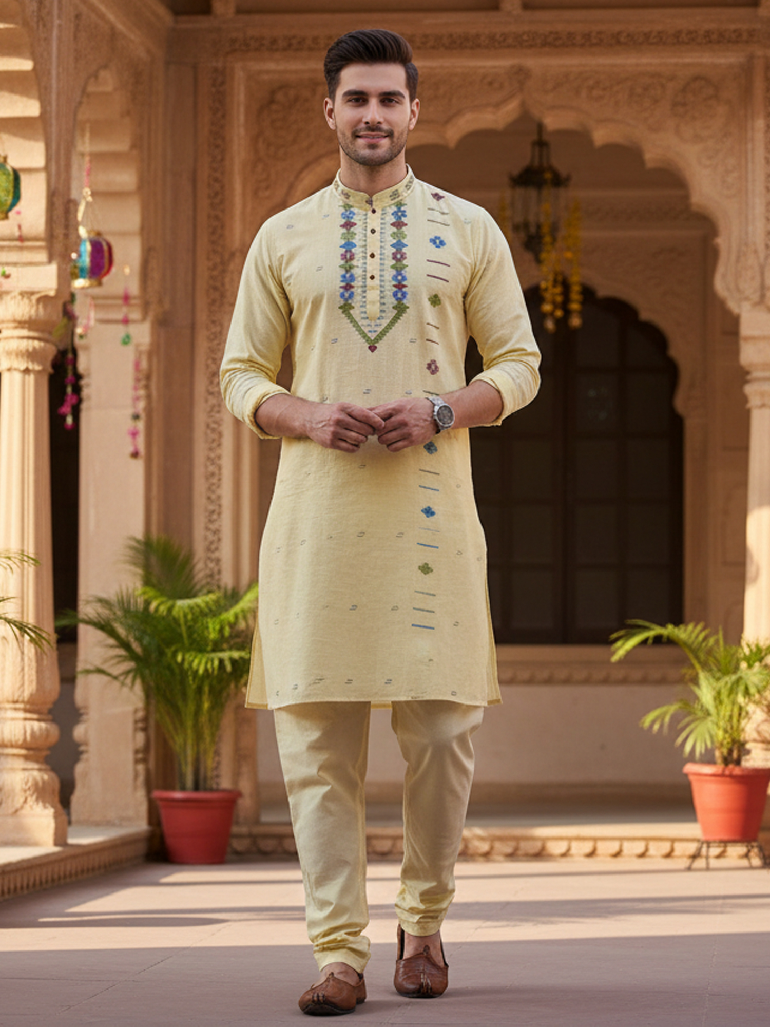 Cream Handloom Premuium Cotton Jamdani Panjabi for Men