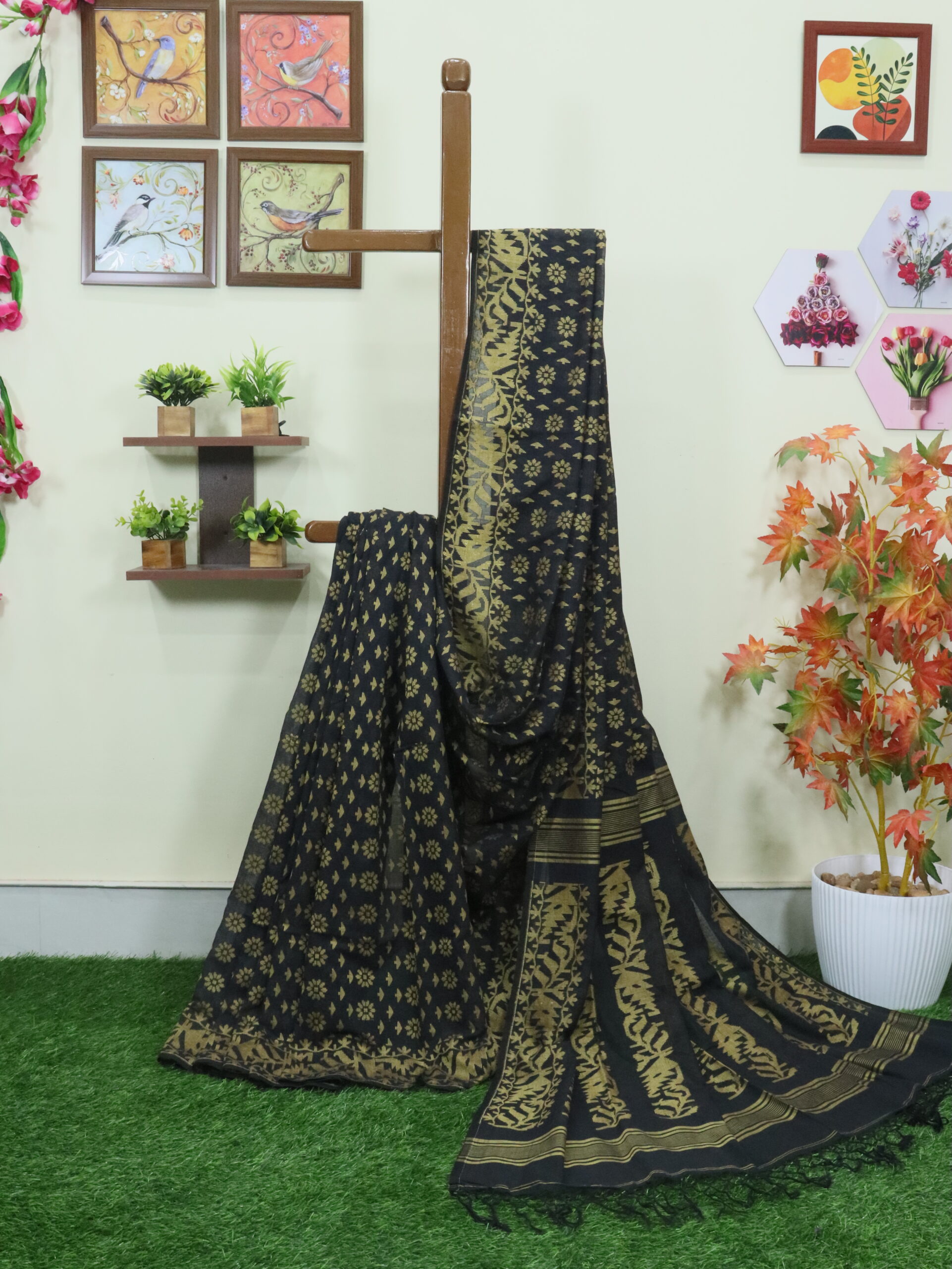 Black Cotton Allover Dhakai Jamdani Saree