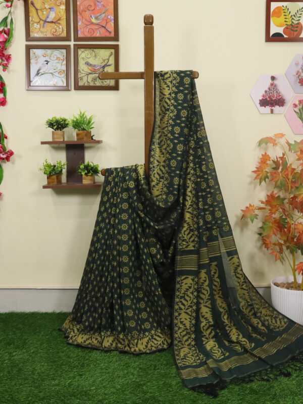 Bottle Green Cotton Allover Dhakai Jamdani Saree