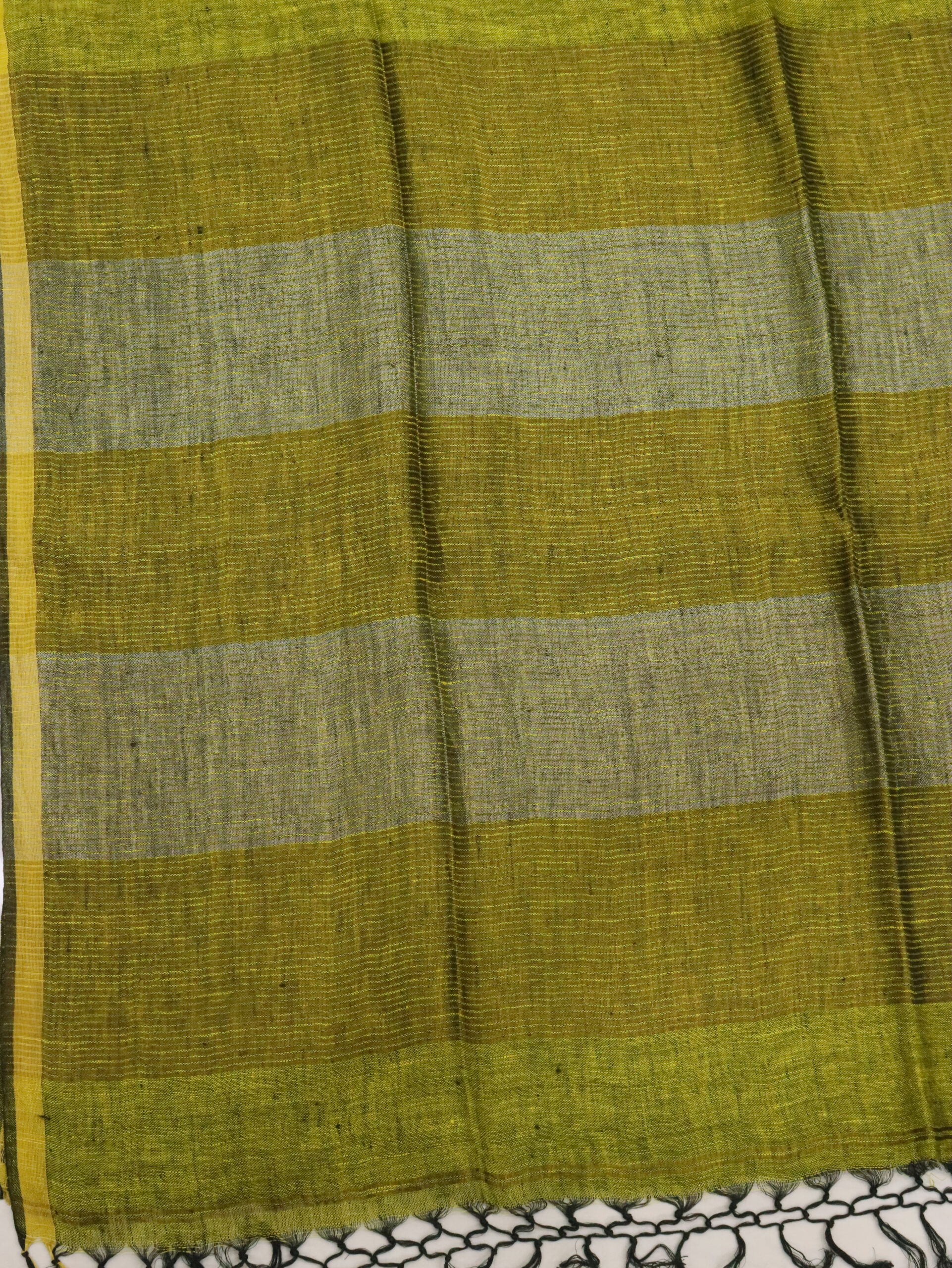 Blackish Yellow Linen Palin Golden Zari Border Saree - Image 2