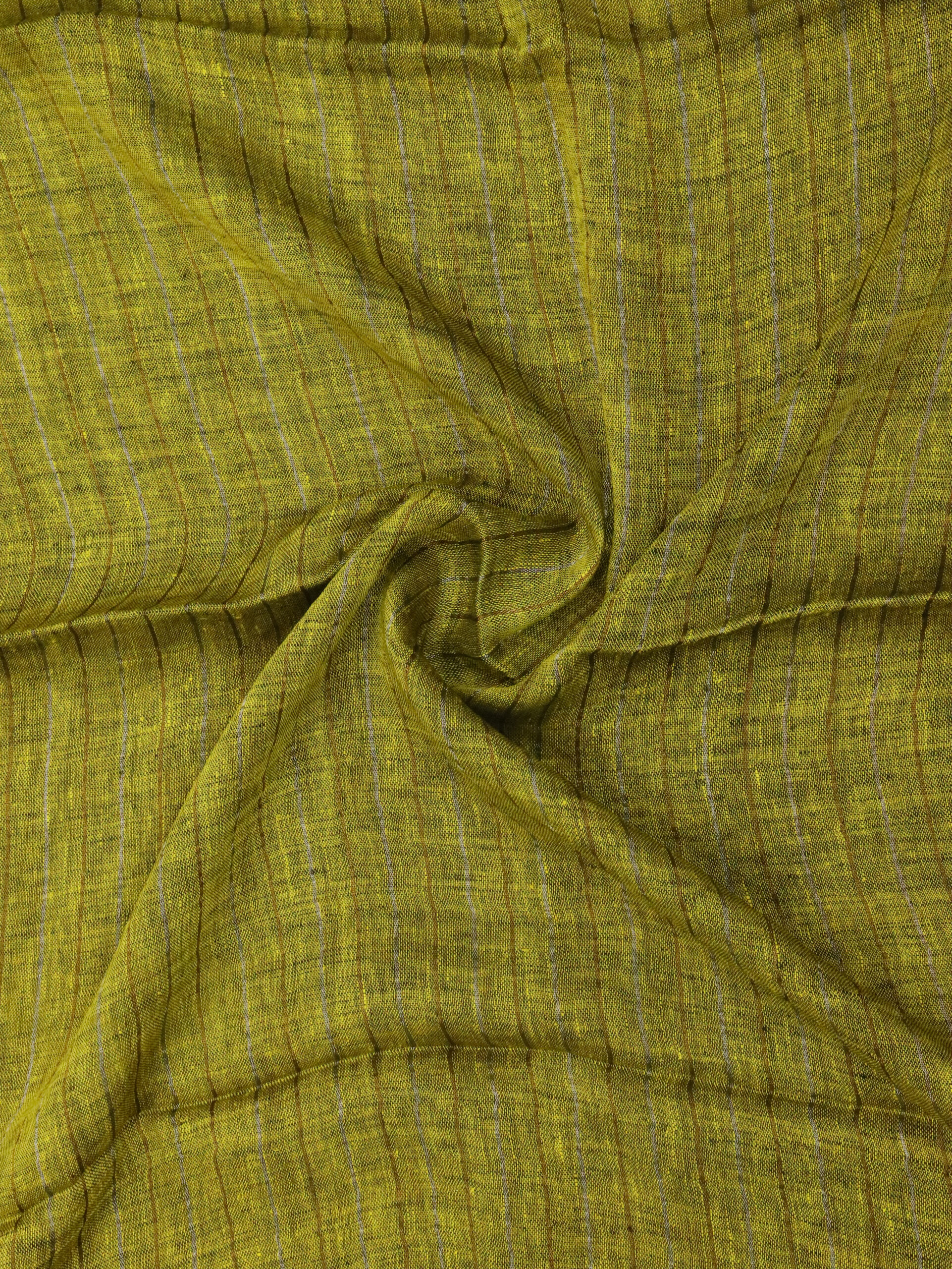 Blackish Yellow Linen Palin Golden Zari Border Saree - Image 3