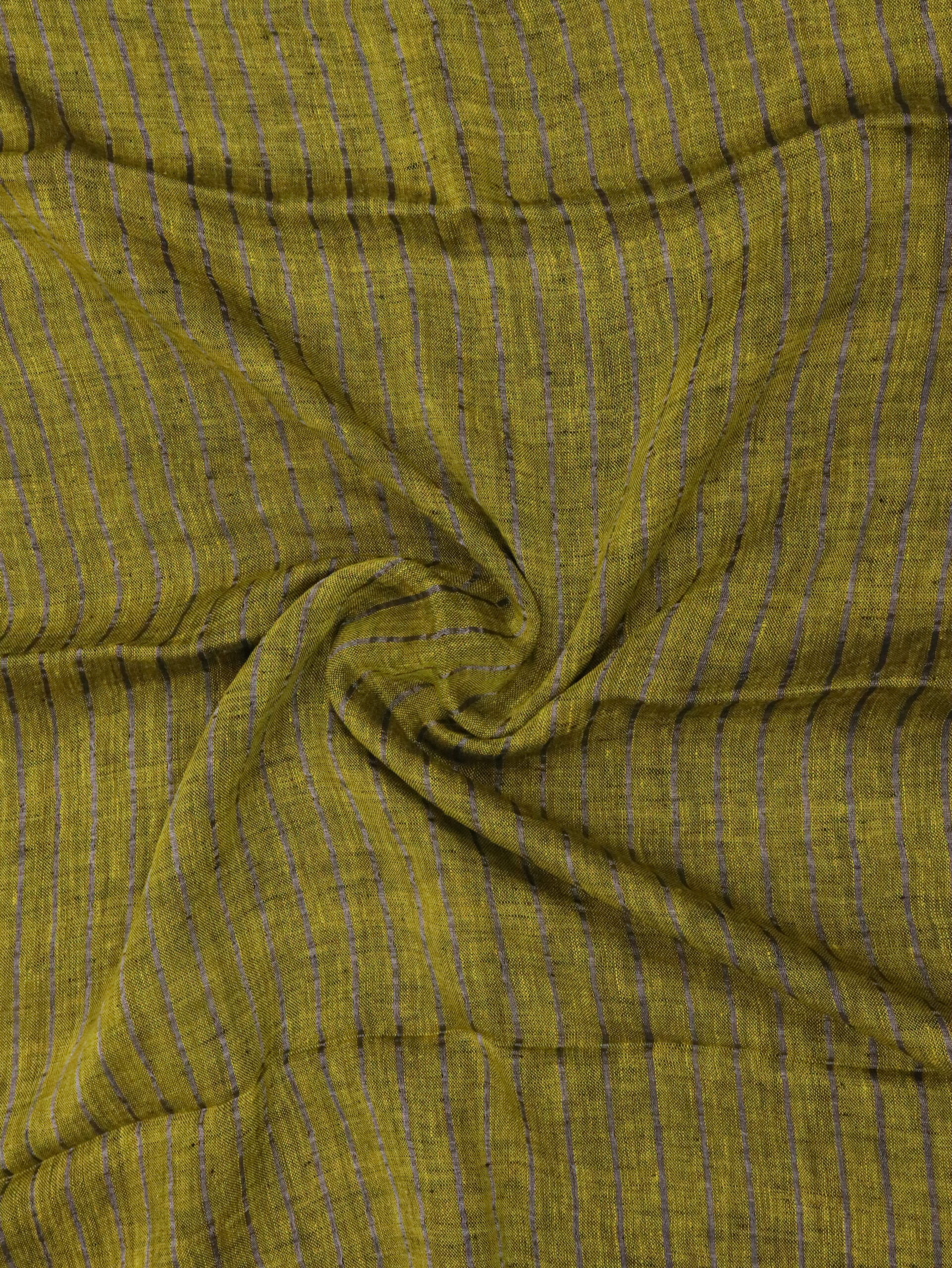 Blackish Yellow Linen Palin Silver Zari Border Saree - Image 6
