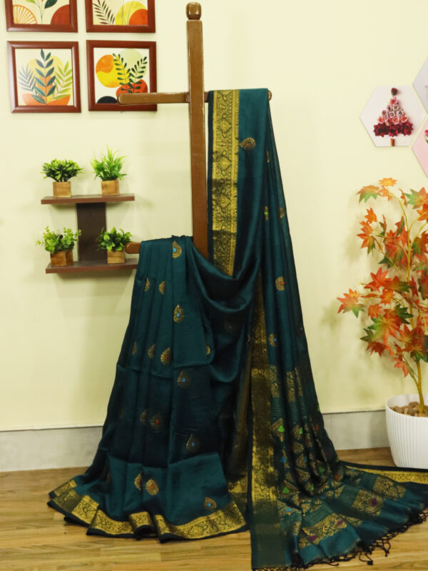 Rama Green Bengal Handloom Katan Silk Kanjivaram Saree