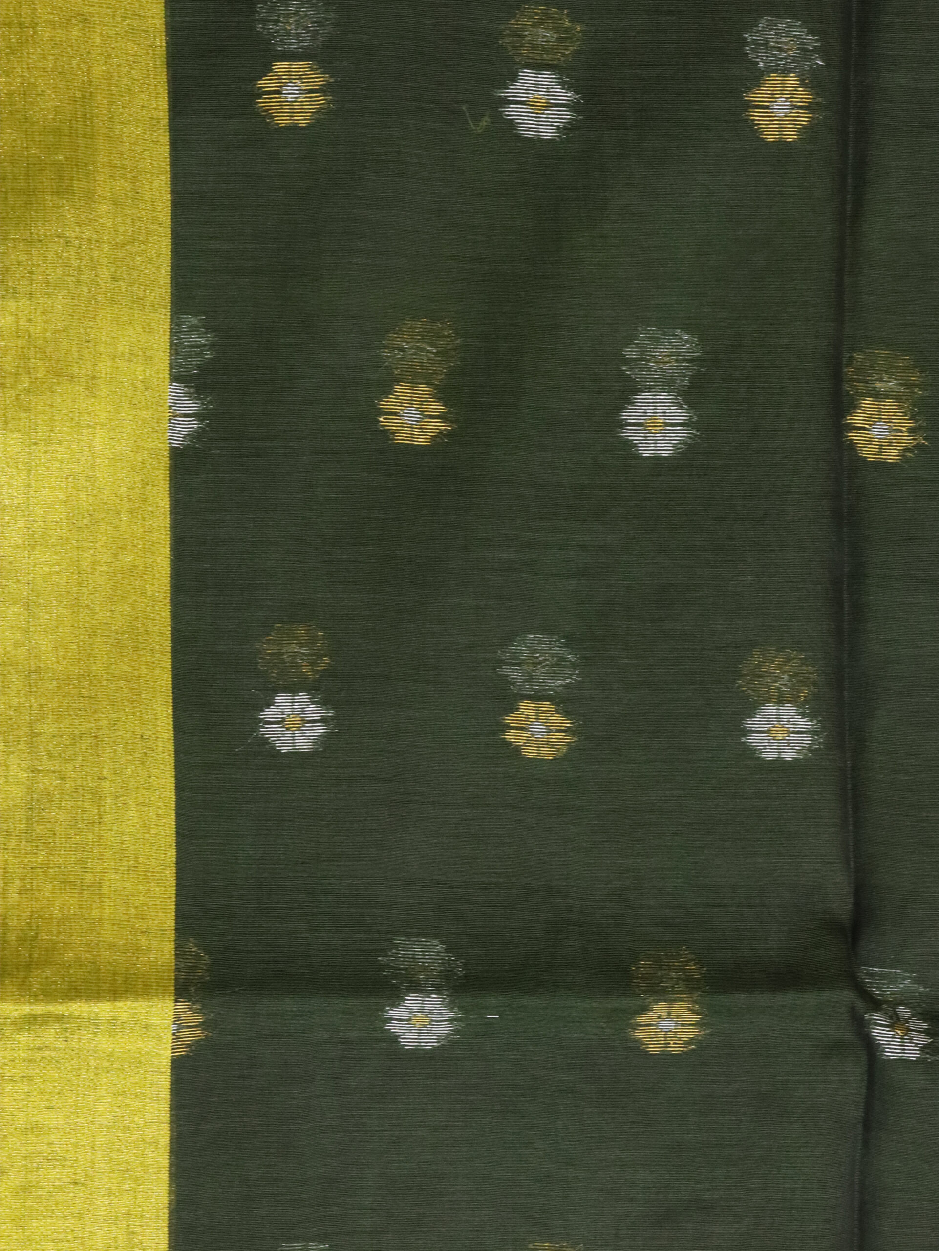 Dark Pista Green Cotton Silk Zari Jamdani Saree - Image 2