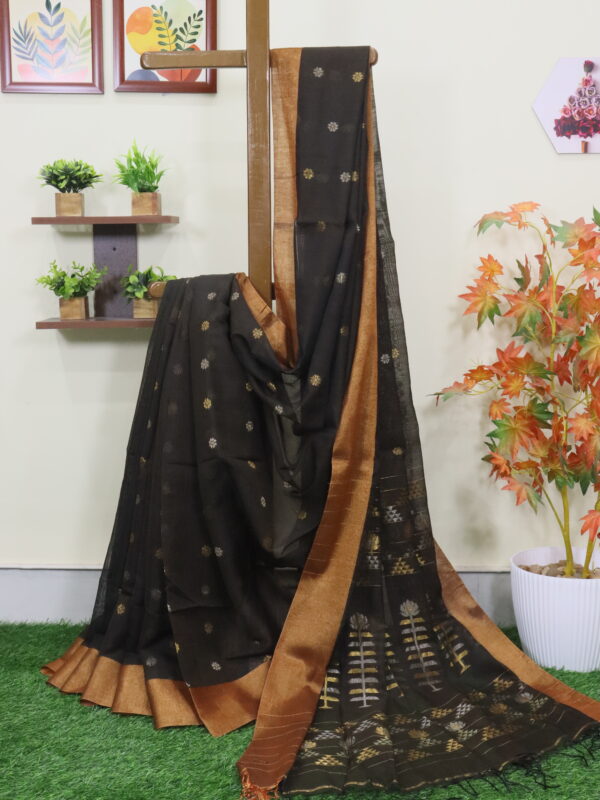 Blackish Brown Cotton Silk Zari Jamdani Saree
