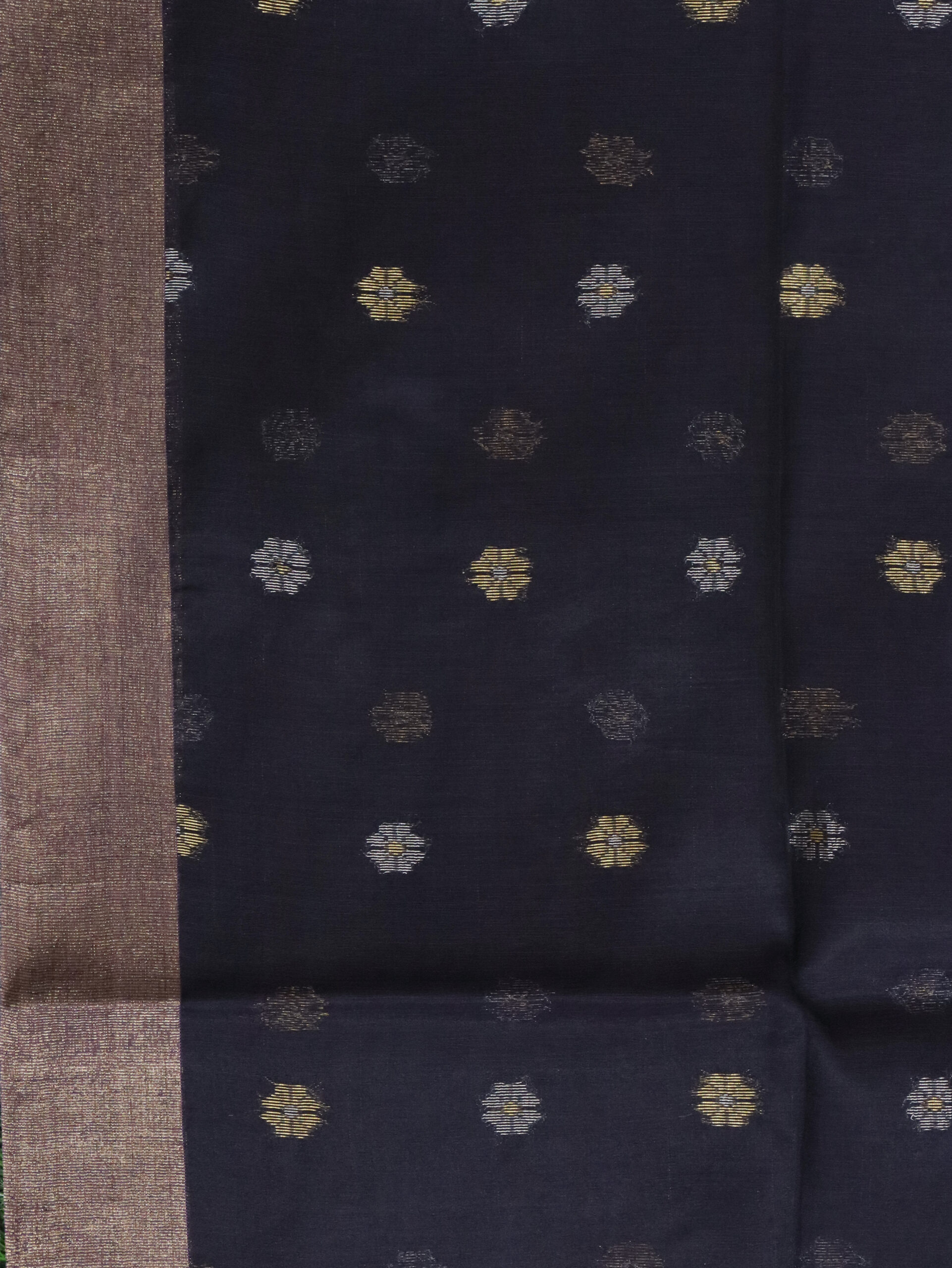 Purple Black Cotton Silk Zari Jamdani Saree - Image 10