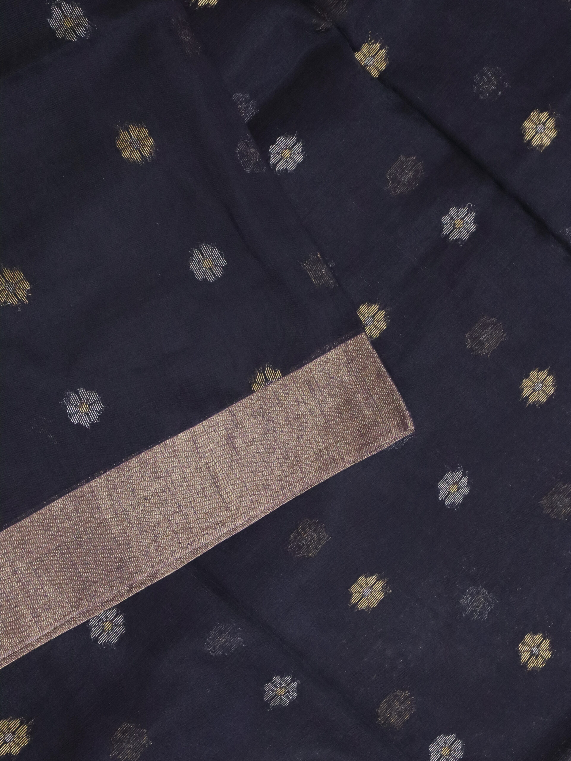 Purple Black Cotton Silk Zari Jamdani Saree - Image 9