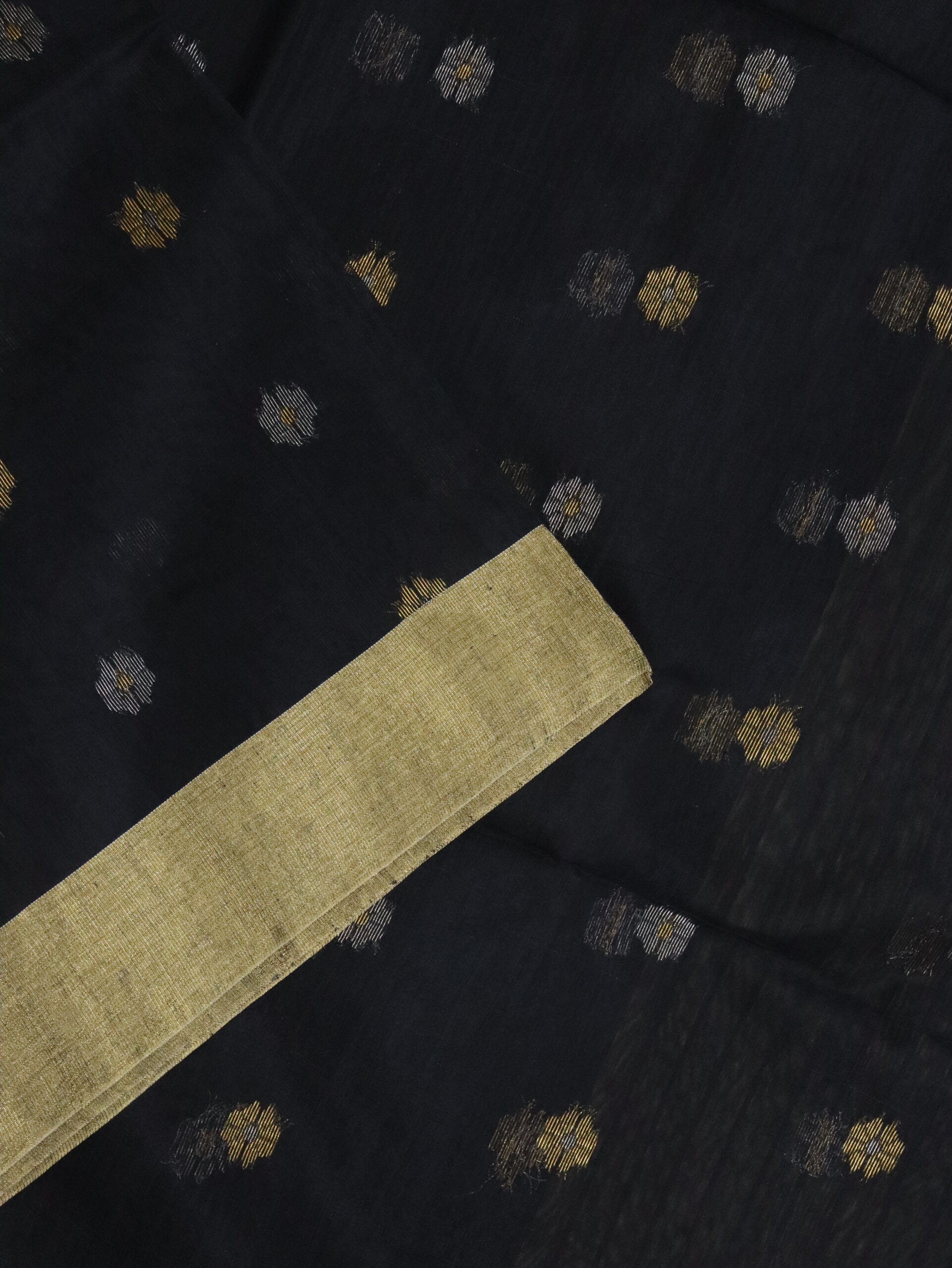 Black Cotton Silk Zari Jamdani Saree - Image 9