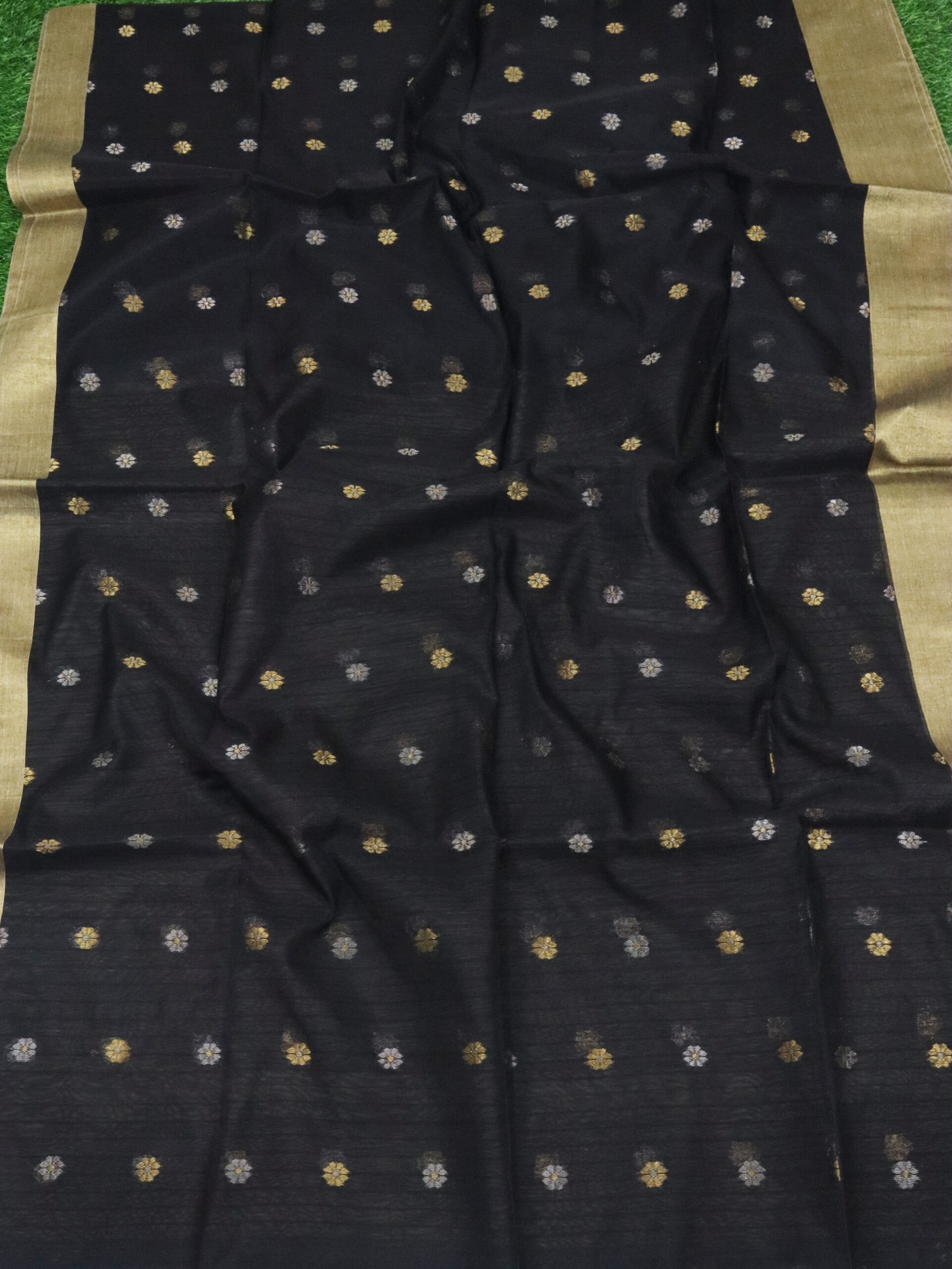 Black Cotton Silk Zari Jamdani Saree - Image 7