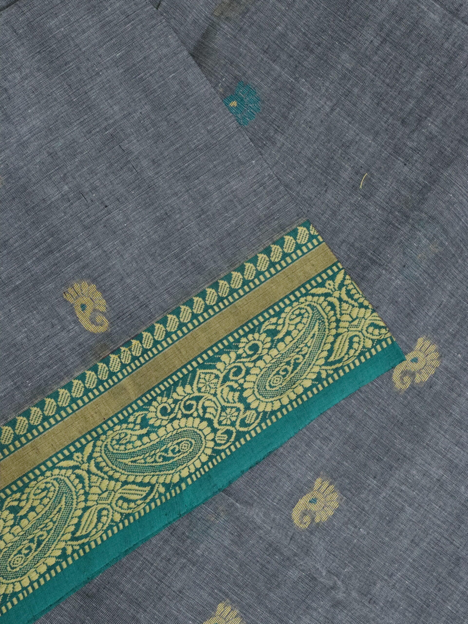 Gray Handloom Cotton Khadi Traditional Jamdani Saree - Image 3