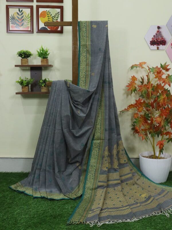 Gray Handloom Cotton Khadi Traditional Jamdani Saree