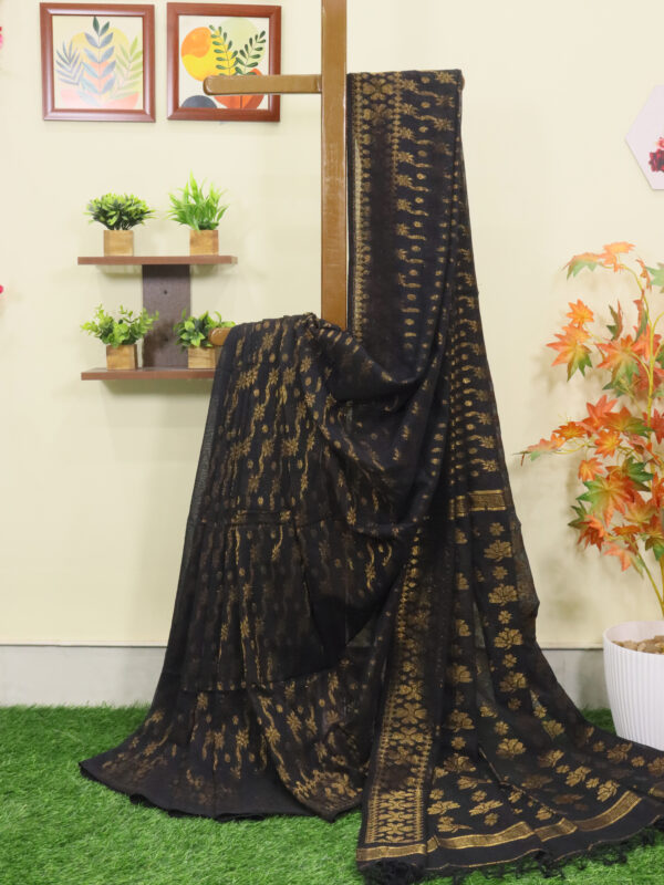 Black Pure Cotton Allover Jamdani Saree