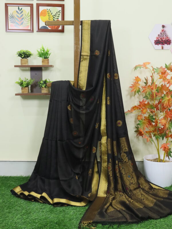 Black Katan Silk Jamdani Saree with Blouse Piece