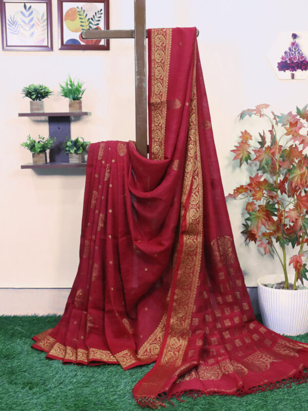 Red Paisley Buta Organic Linen Jamdani Saree