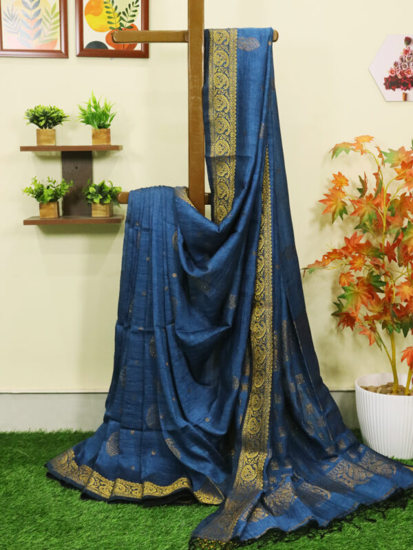 Greenish Blue Paisley Buta Organic Linen Jamdani Saree