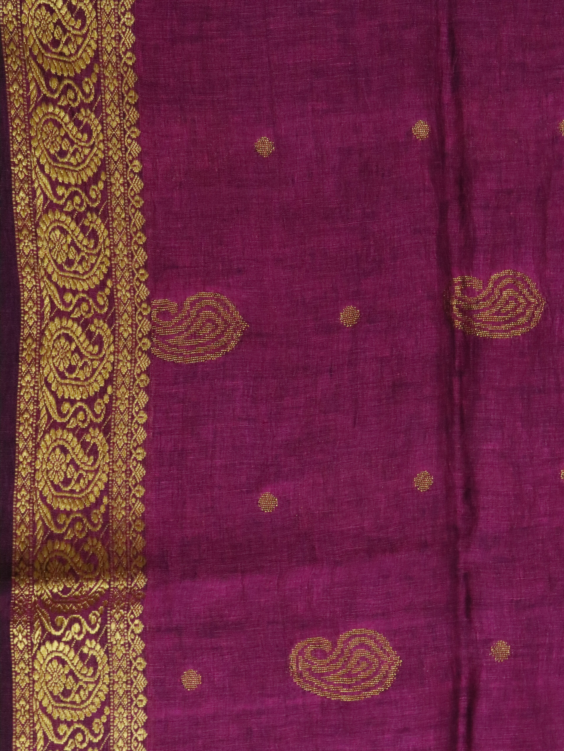 Beetroot Paisley Buta Organic Linen Jamdani Saree - Image 10