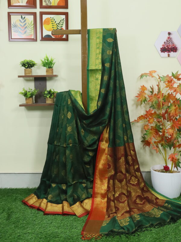 Bottle Green Katan Silk Jamdani Saree with Blouse Piece