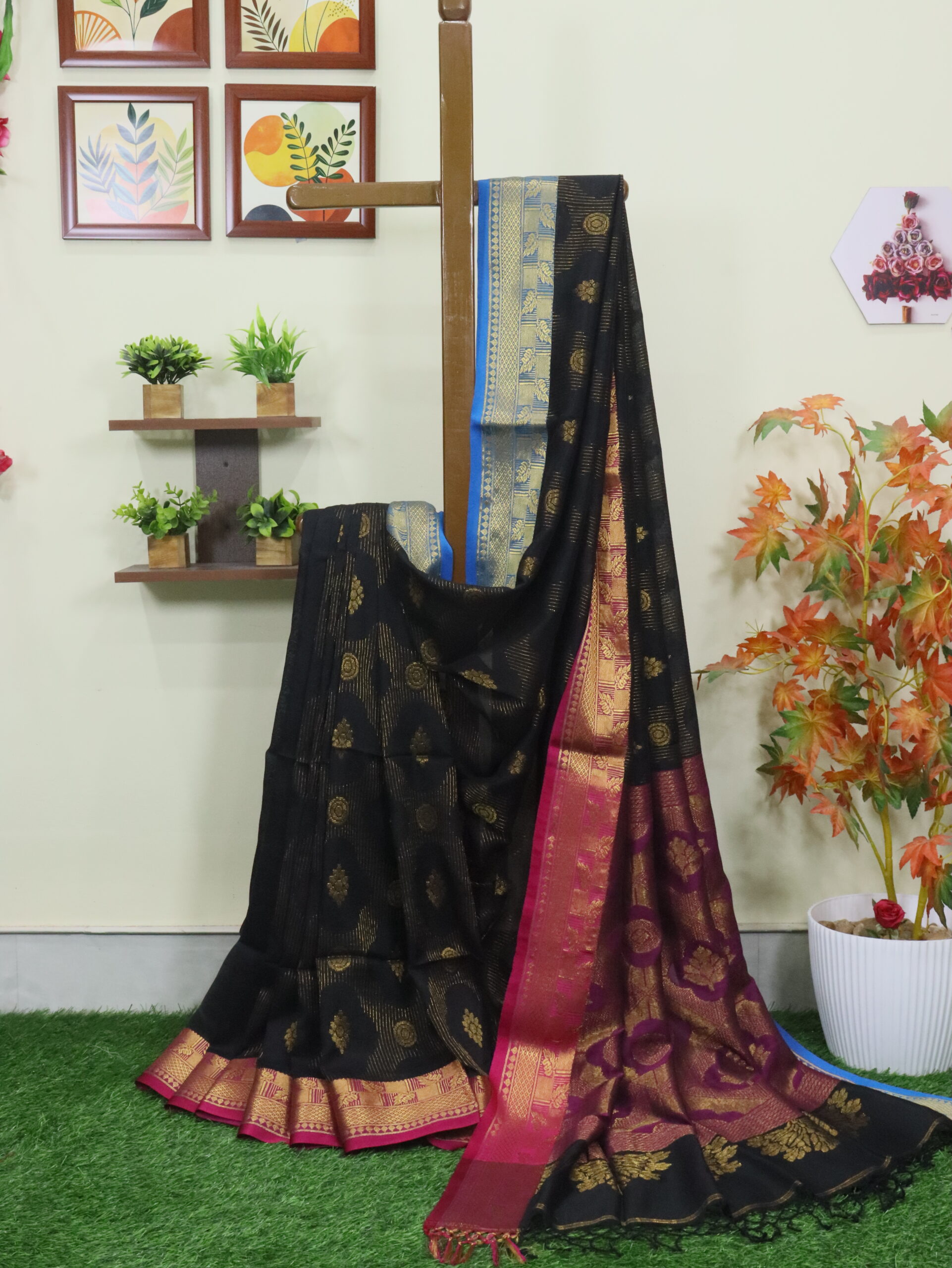 Black Katan Silk Jamdani Saree with Blouse Piece