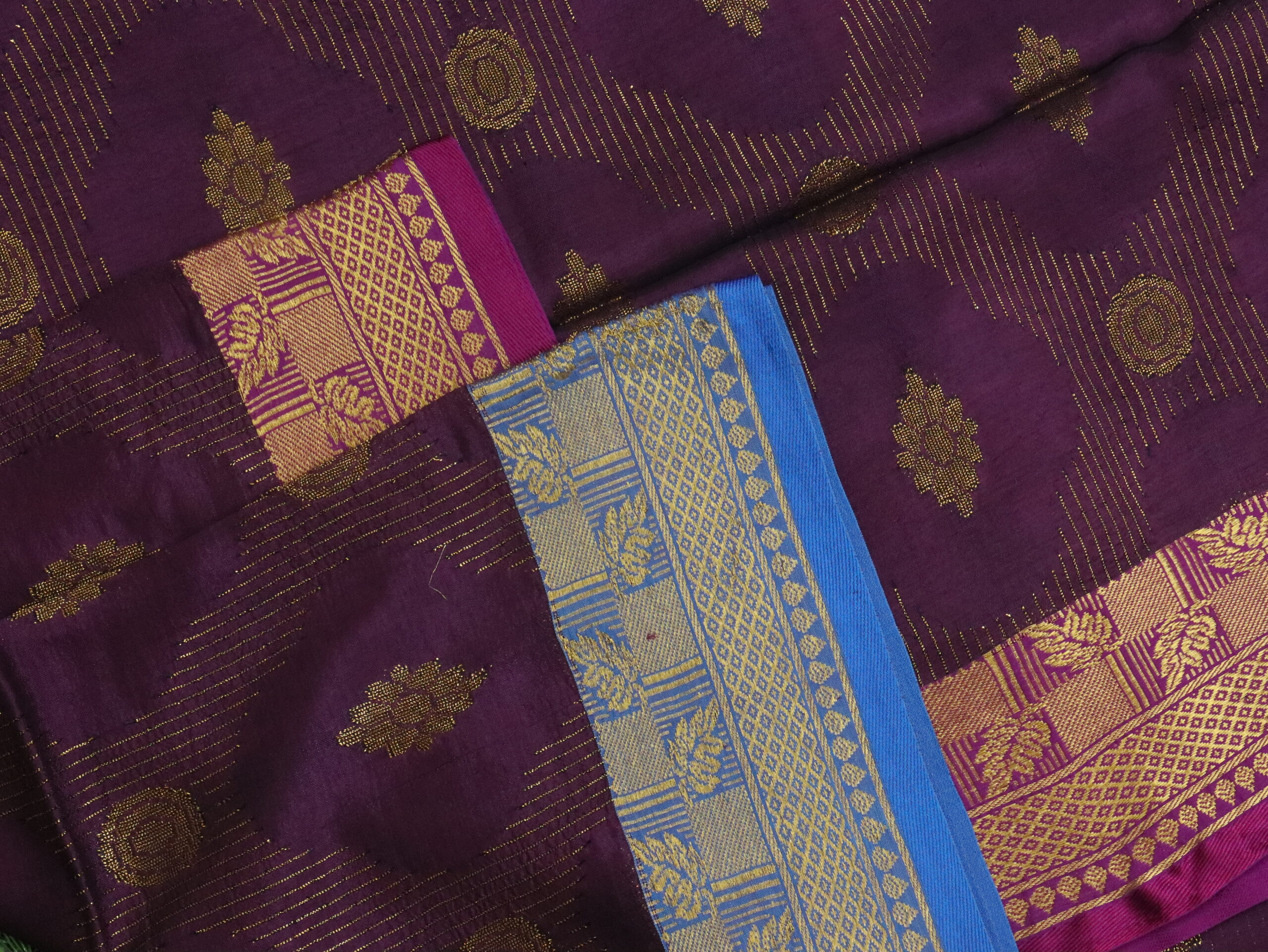 Dark Purple Katan Silk Jamdani Saree with Blouse Piece - Image 6